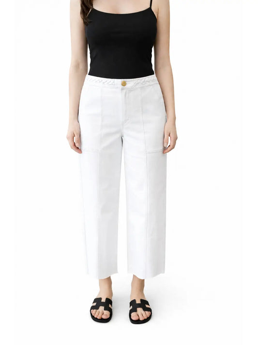 27" Wide Leg Braided Waistband Jean in White