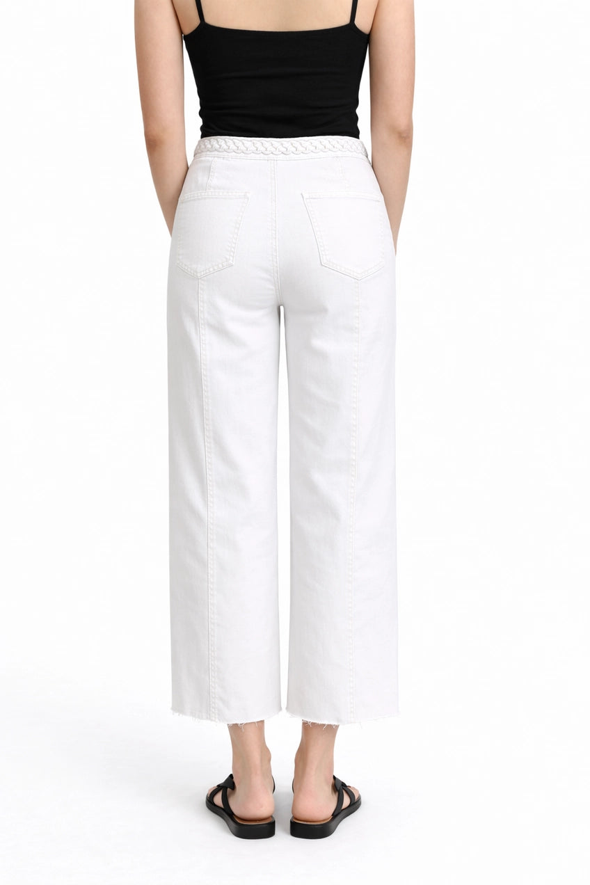 27" Wide Leg Braided Waistband Jean in White