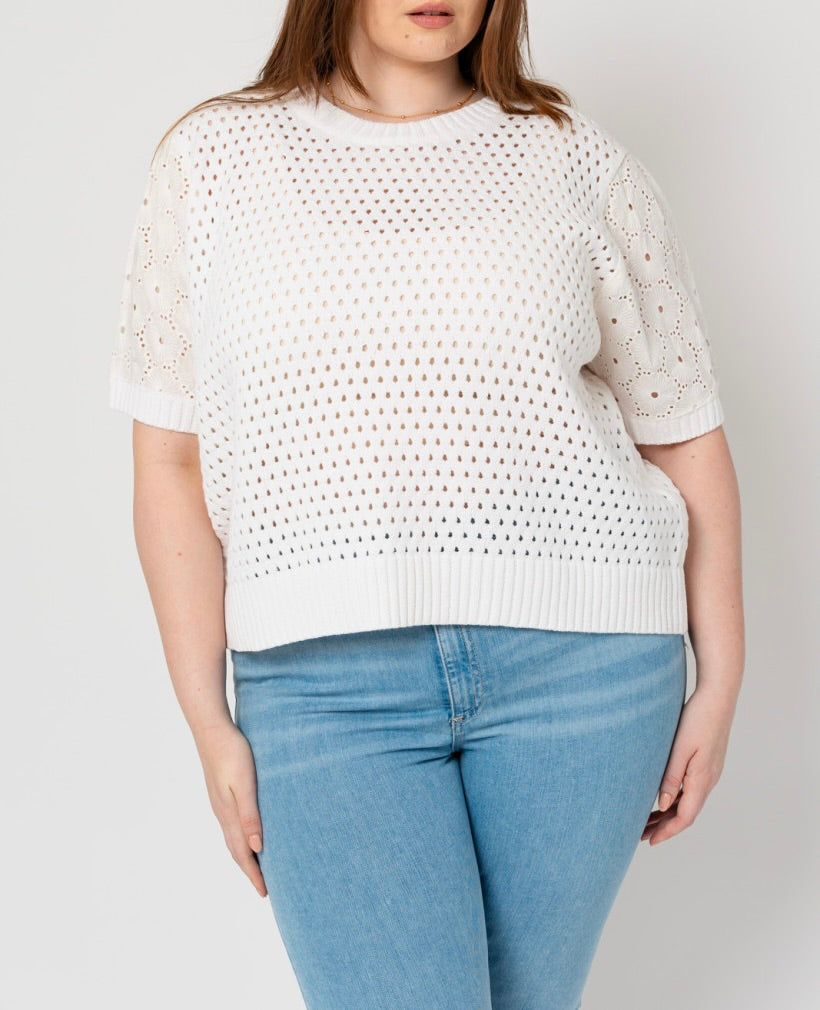 Short Sleeved Eyelet Sweater