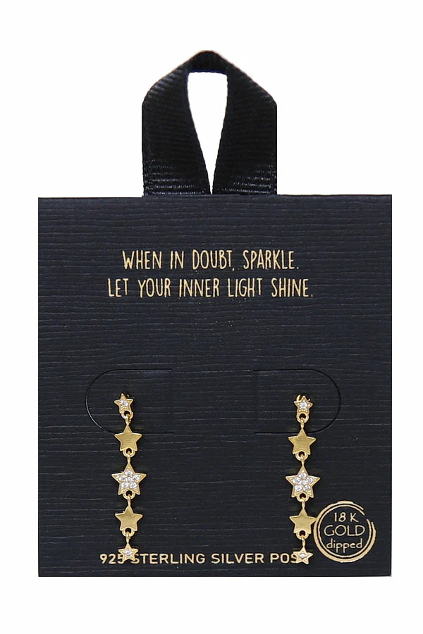 CZ Pave Star Linear Drop Earrings