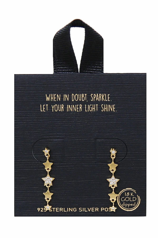 CZ Pave Star Linear Drop Earrings