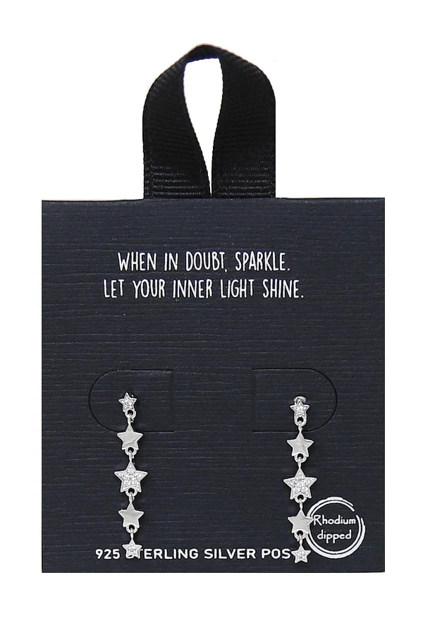 CZ Pave Star Linear Drop Earrings