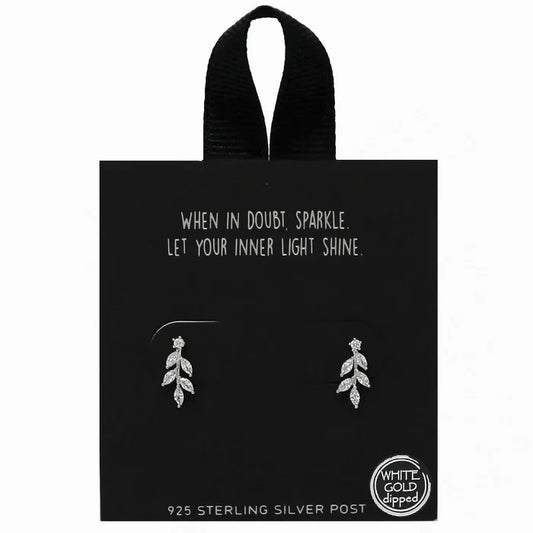 Leaf CZ Pave Stud Earrings